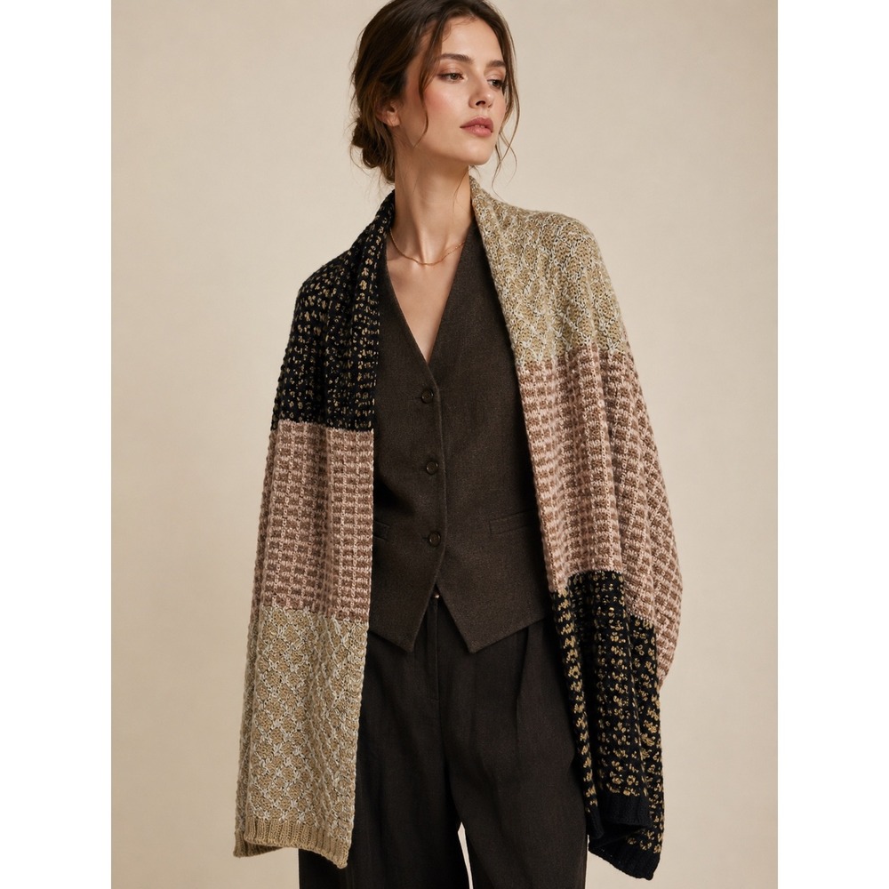 Echo Design Multistitch Colorblock Knit Scarf Wrap Dark Academia Quiet Luxury
